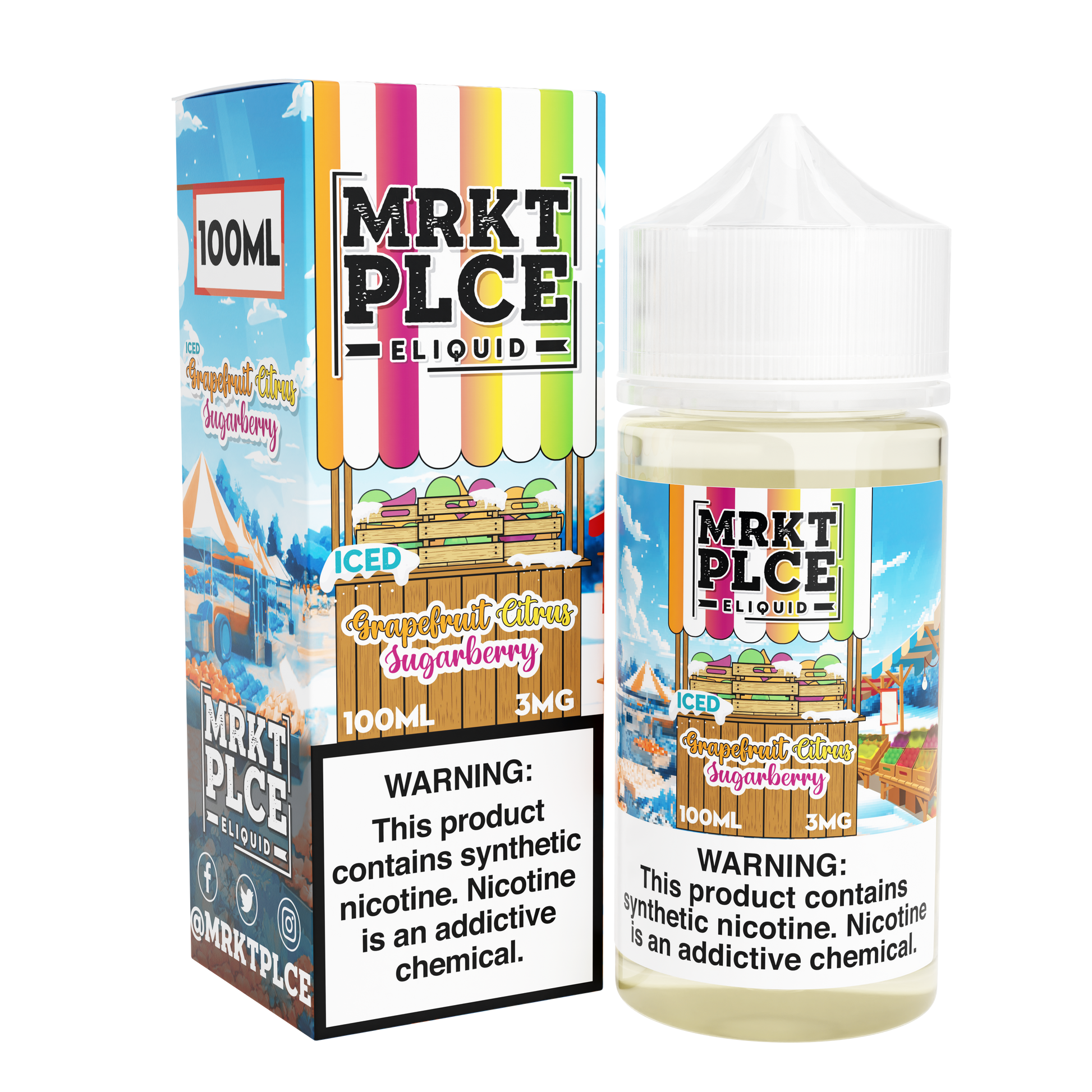 MRKT PLCE Series E-Liquid 100mL (Freebase) | 3mg Grapefruit Citrus Sugarberry Iced with packaging