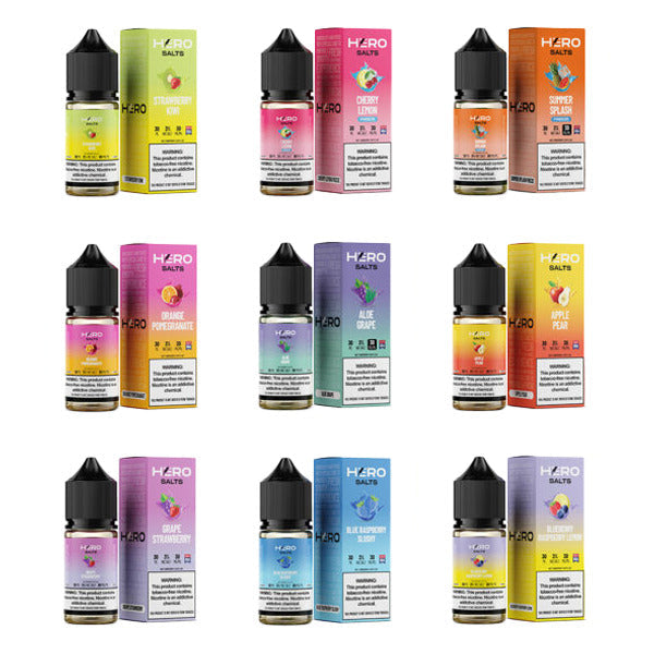 Hero E-Liquid 30mL (Salts) | 30mg Group Photo with packaging