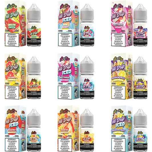 Hi-Drip Salt Series E-Liquid 30mL (Salt Nic) | 20mg Group Photo with packaging