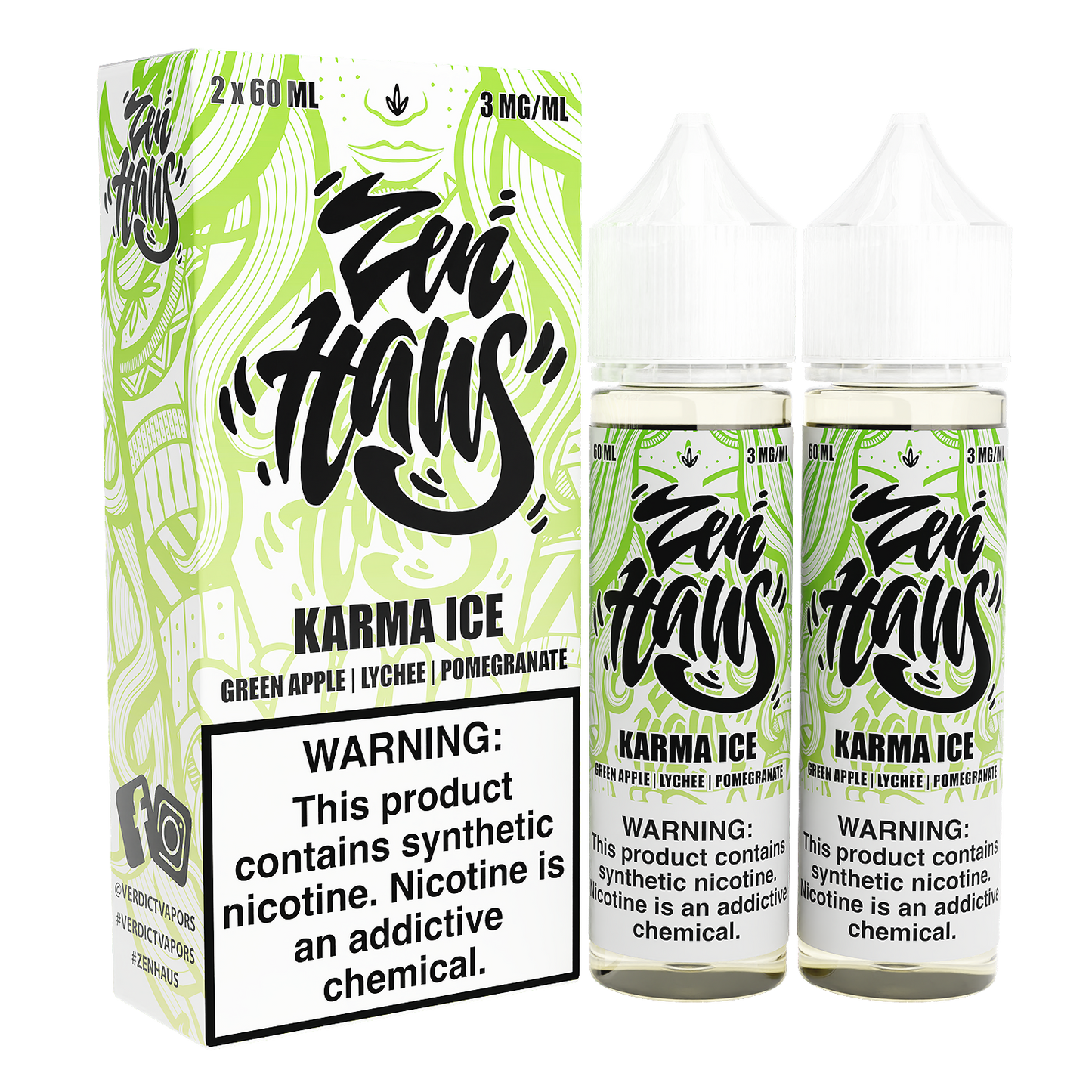 Zen Haus Series E-Liquid x2-60mL | 0mg Karma Ice with packaging