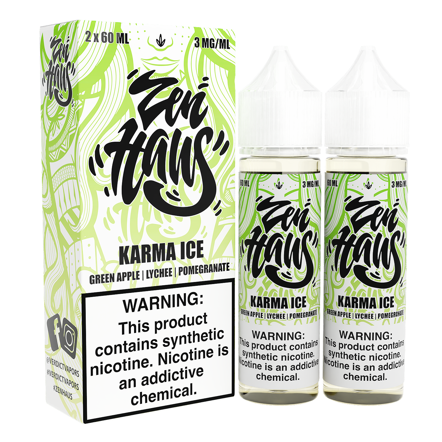 Zen Haus Series E-Liquid x2-60mL | 0mg Karma Ice with packaging