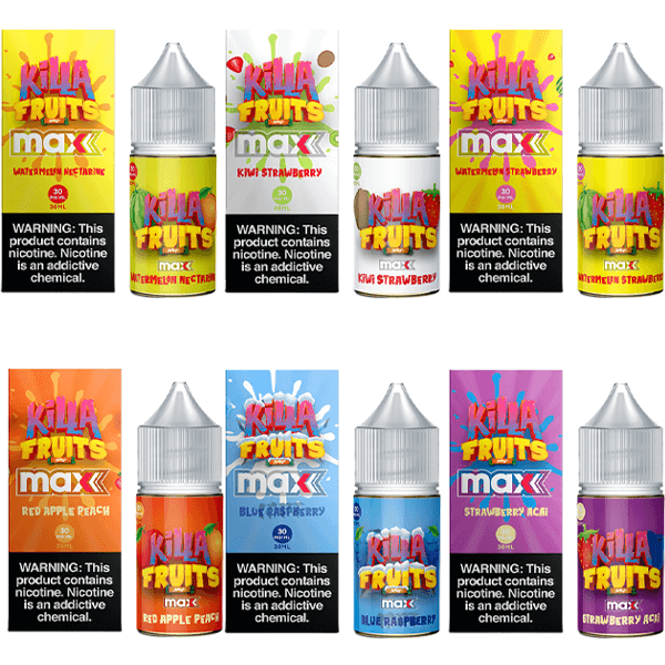 Killa Fruits Max TFN Salt Series E-Liquid 30mL (Salt Nic) | Group Photo with packaging