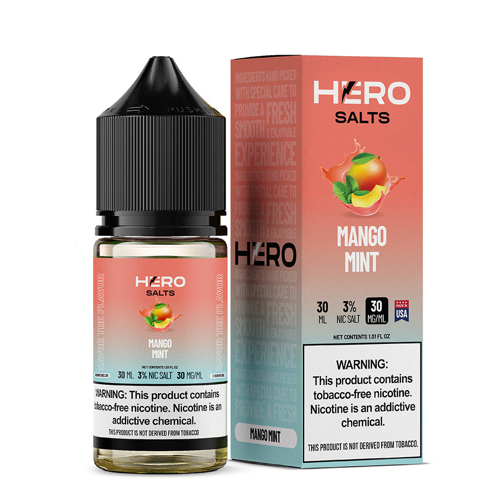 Hero E-Liquid 30mL (Salts) | Mango Mint with packaging