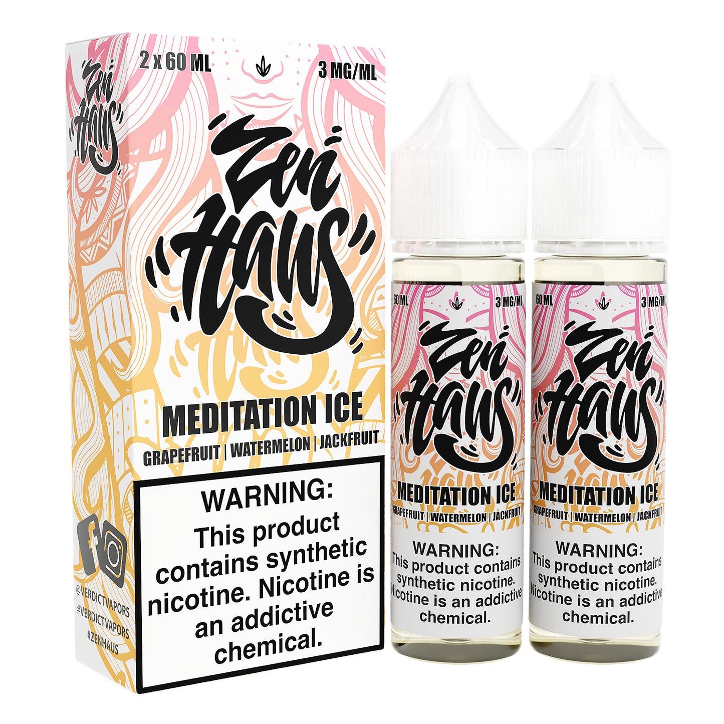 Zen Haus Series E-Liquid x2-60mL | 0mg Meditation Ice with packaging