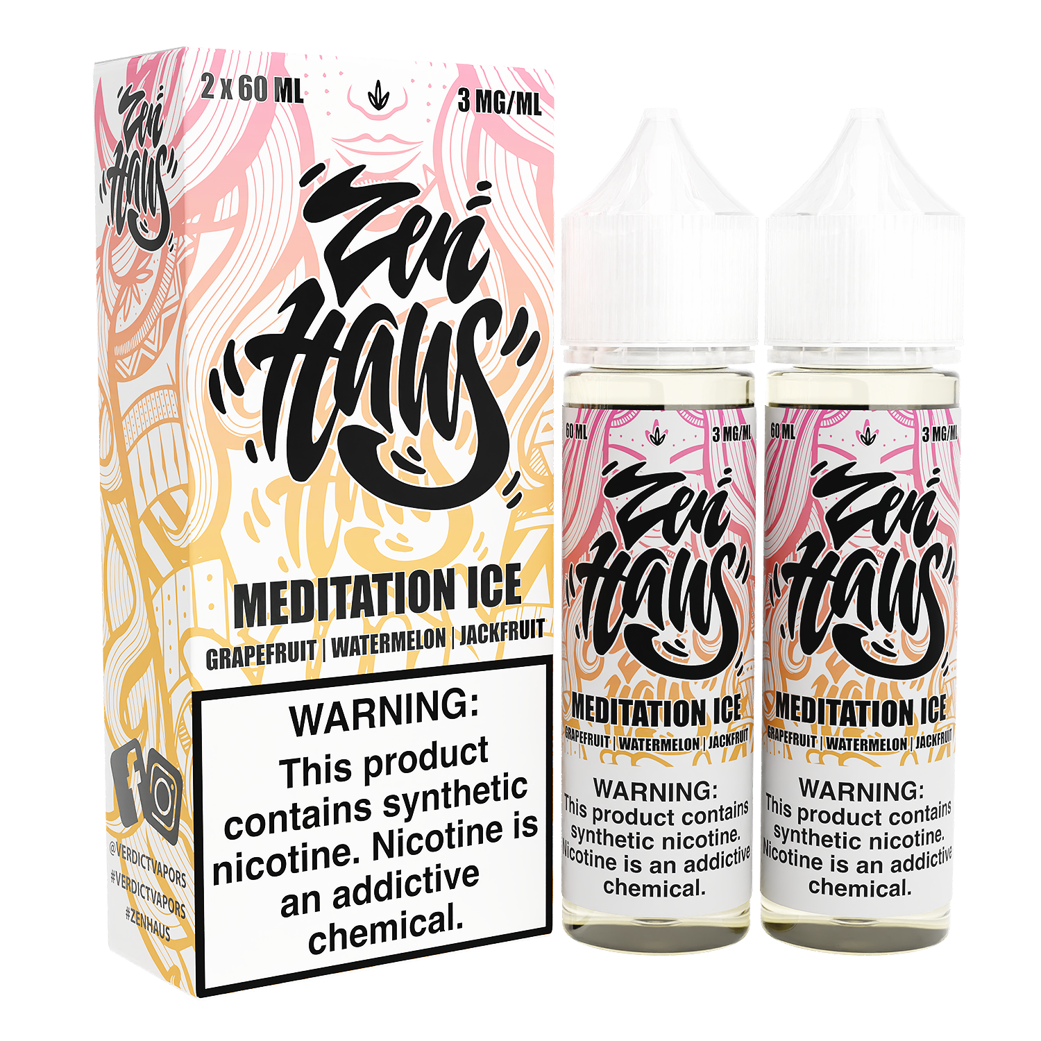 Zen Haus Series E-Liquid x2-60mL | 0mg Meditation Ice with packaging