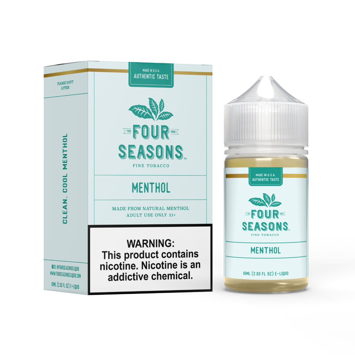 Four Seasons E-Liquid 60mL (Freebase) | 0mg Menthol with packaging