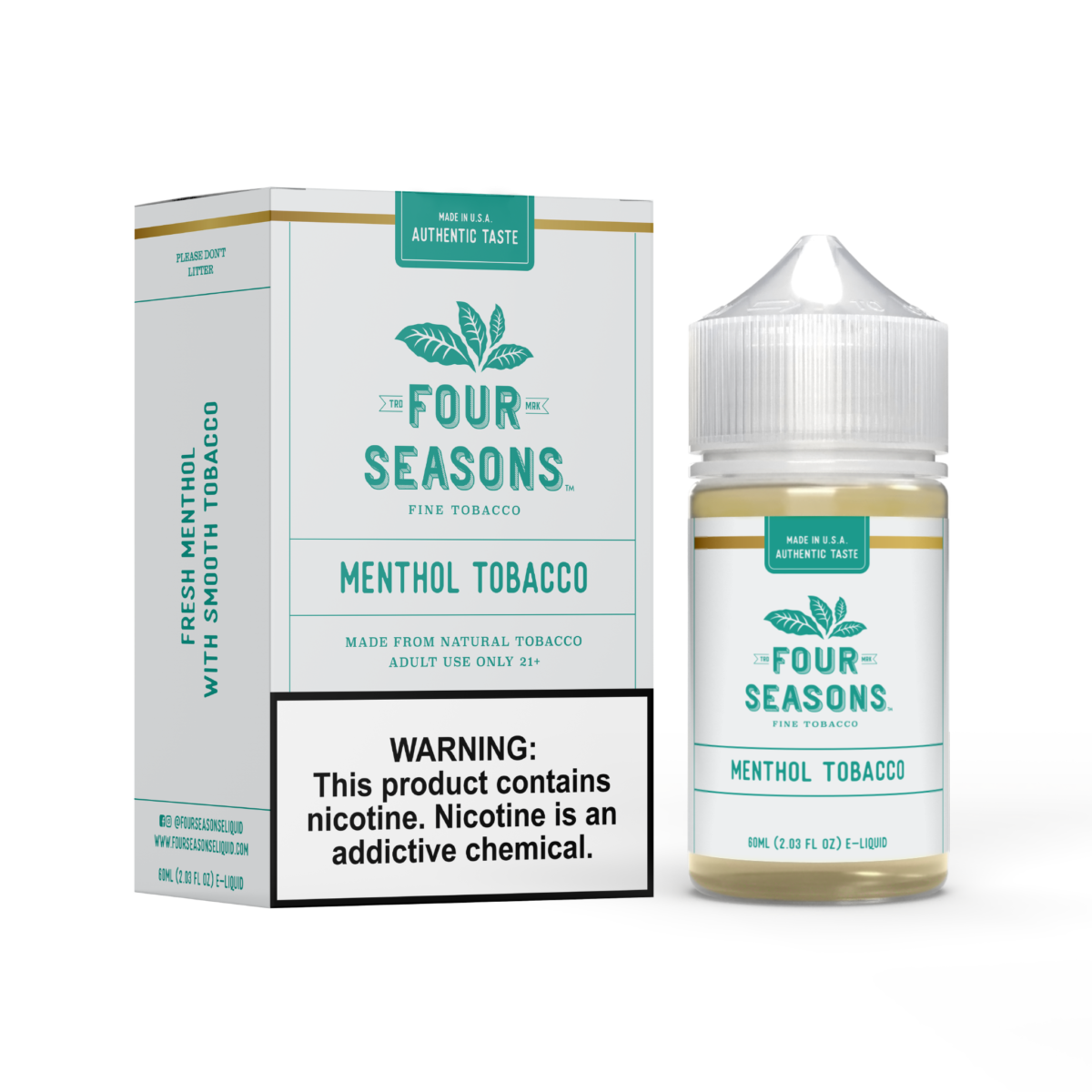 Four Seasons E-Liquid 60mL (Freebase) | 0mg Menthol Tobacco with packaging