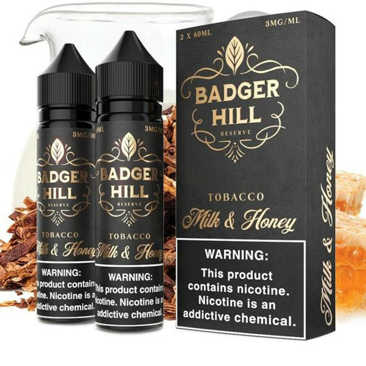 Badger Hill Reserve Series E-Liquid x2-60mL | 0mg Milk and honey with packaging