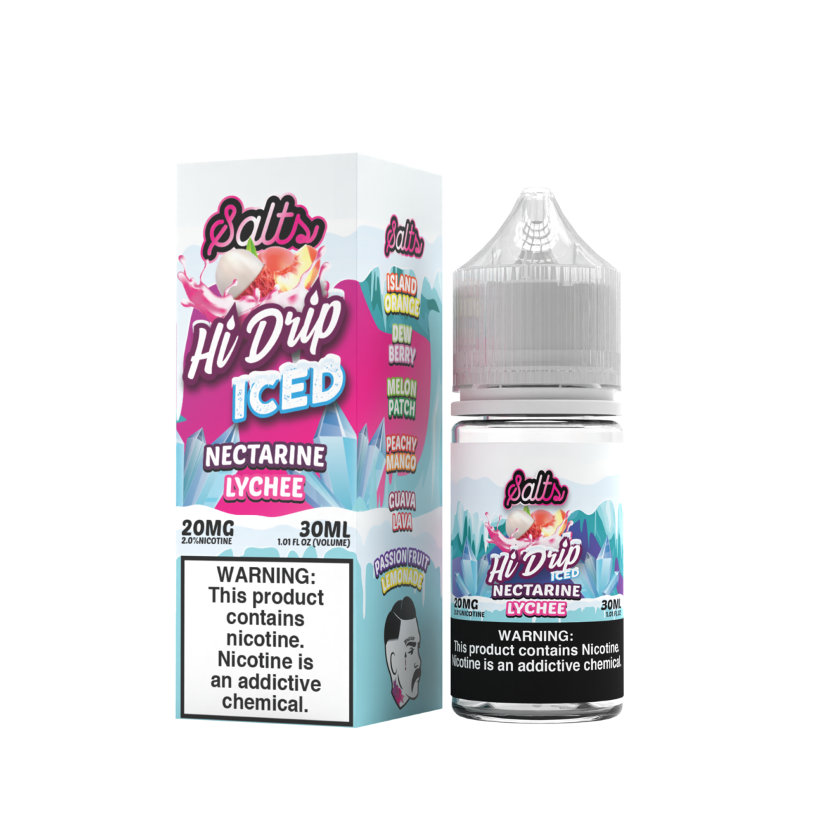 Hi-Drip Salt Series E-Liquid 30mL (Salt Nic) | 20mg Nectarine Lychee Iced with packaging