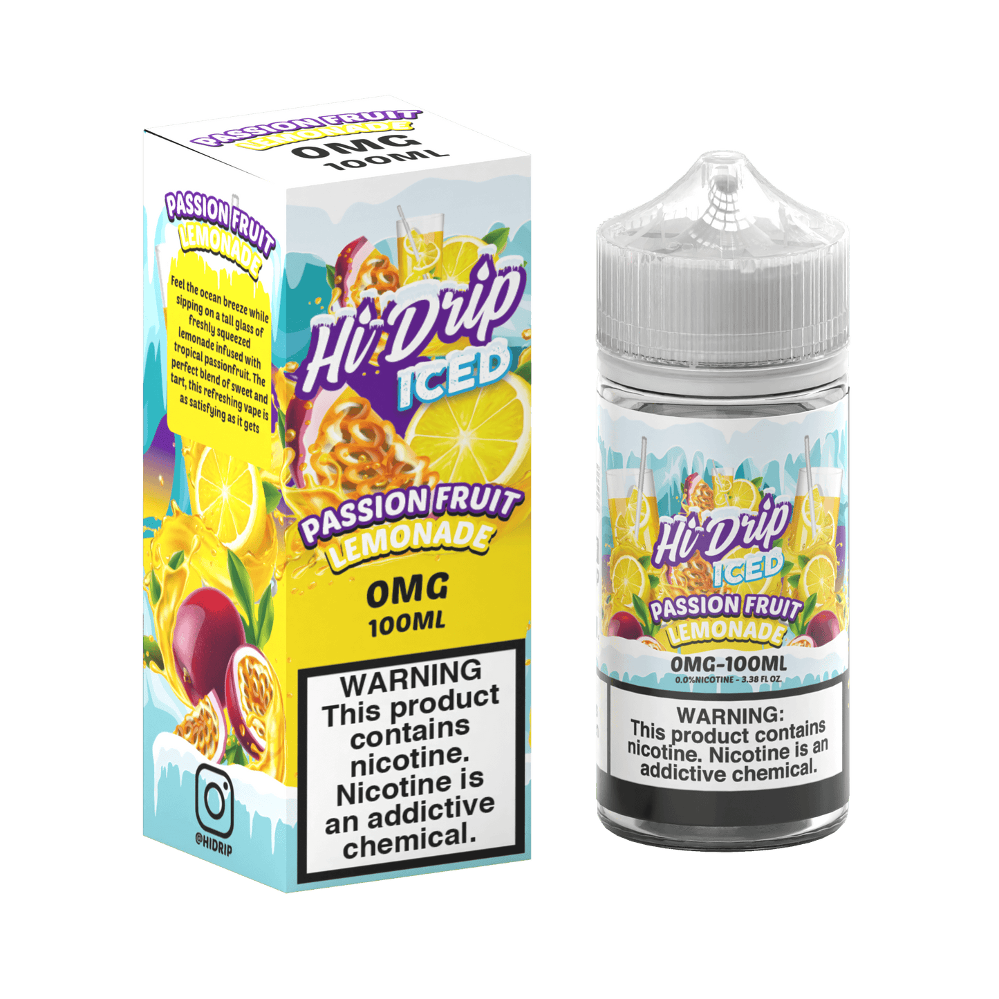 Hi-Drip Series E-Liquid 100mL (Freebase) | Passionfruit Lemonade Iced with packaging