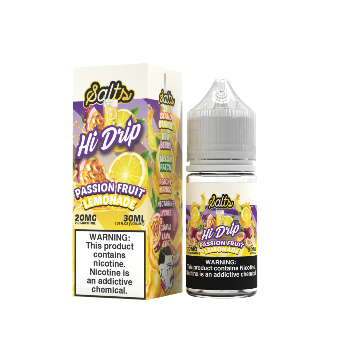 Hi-Drip Salt Series E-Liquid 30mL (Salt Nic) | 20mg Passion Fruit Lemonade with packaging