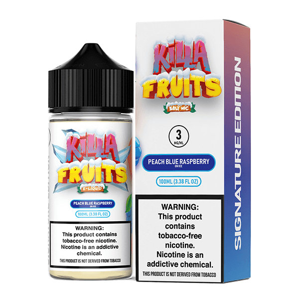 Killa Fruits Signature TFN Series E-Liquid 100mL (Freebase) | 3mg Peach Blue Raspberry on Ice with packaging