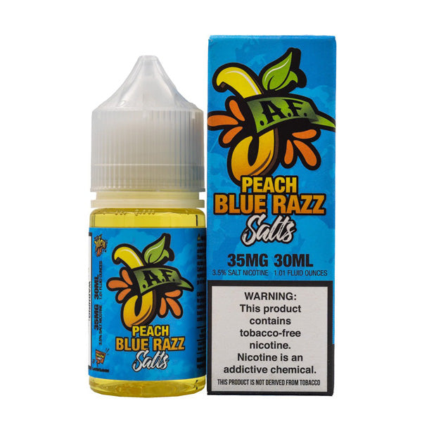 Juicy AF TFN Salt Series E-Liquid 30mL (Salt Nic) | 35mg Peach Blue Razz with packaging