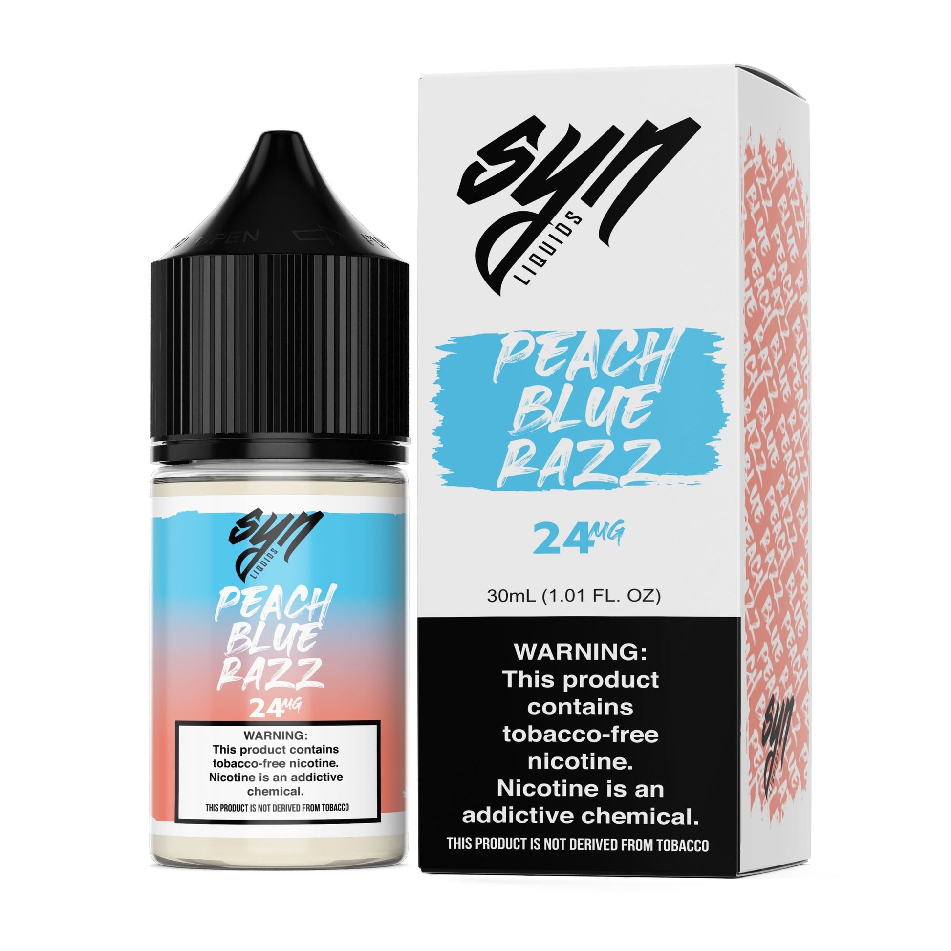 Syn Liquids Salt Series E-Liquid 30mL Peach Blue Razz with packaging