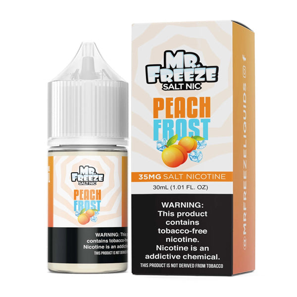 Mr. Freeze TFN Salt Series E-Liquid 30mL (Salt Nic) | Peach Frost with packaging