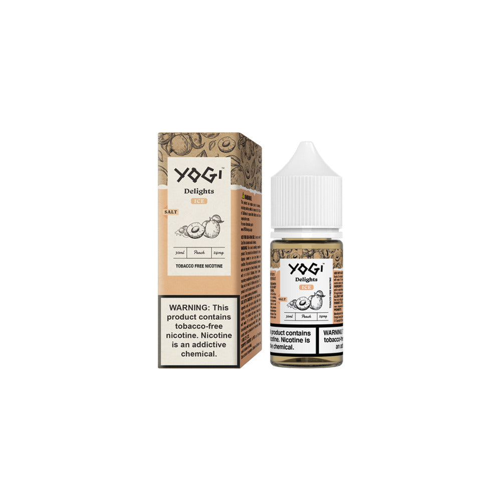 Yogi Delights TFN Salt Series E-Liquid 30mL | 50mg Peach ice with packaging