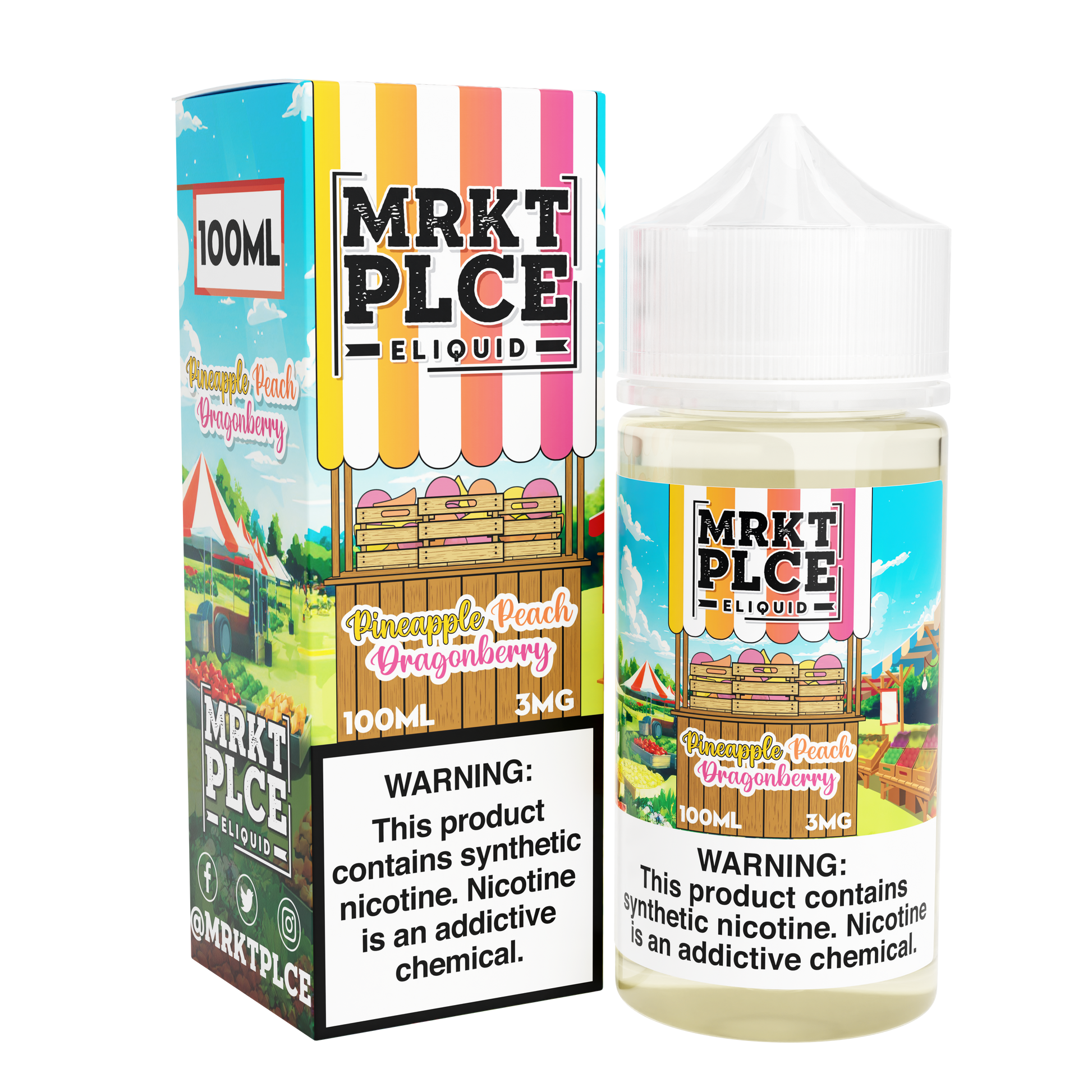 MRKT PLCE Series E-Liquid 100mL (Freebase) | 3mg Pineapple Peach Dragonberry with packaging