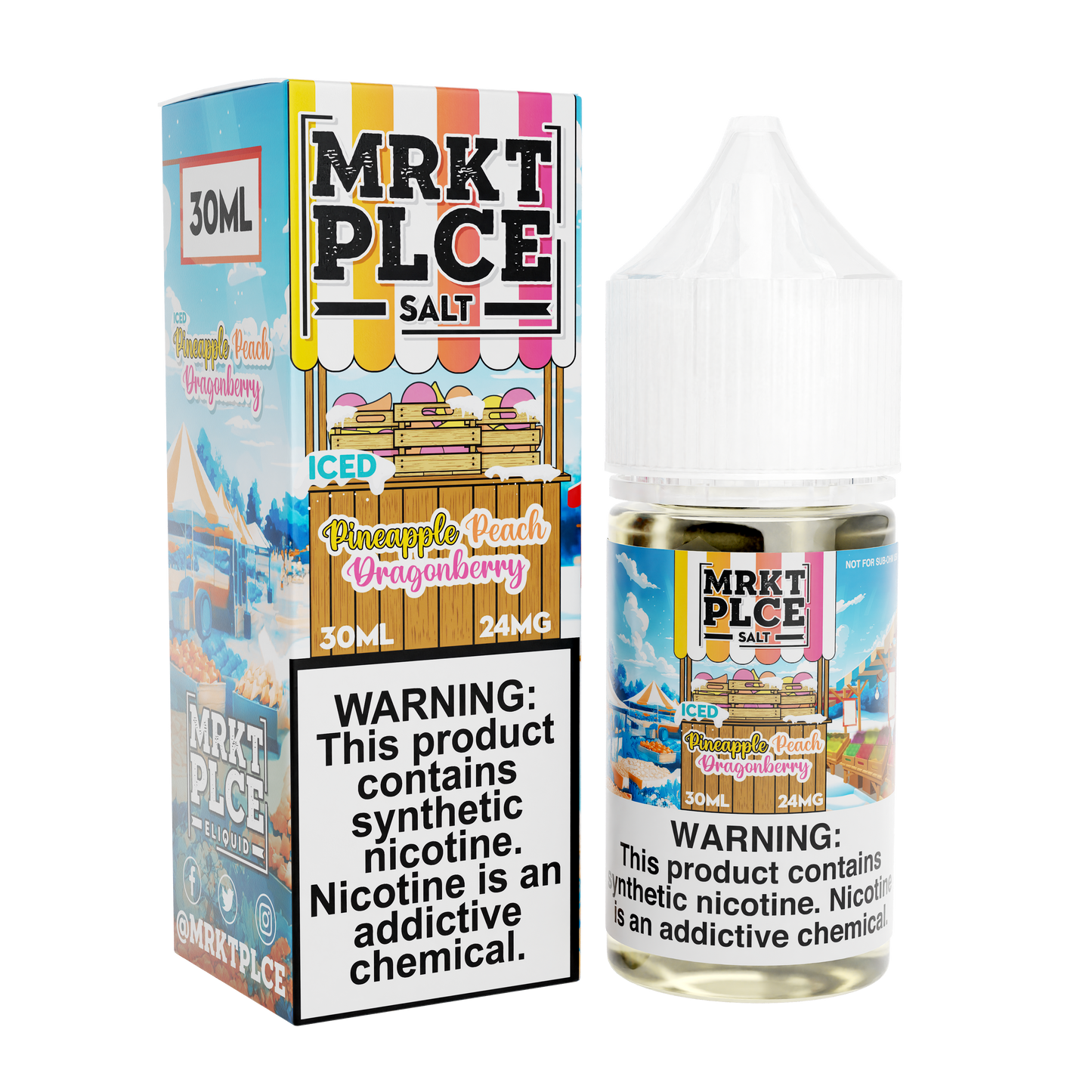 MRKT PLCE Salt Series E-Liquid 30mL (Salt Nic) | Pineapple Peach Dragonberry Iced with packaging