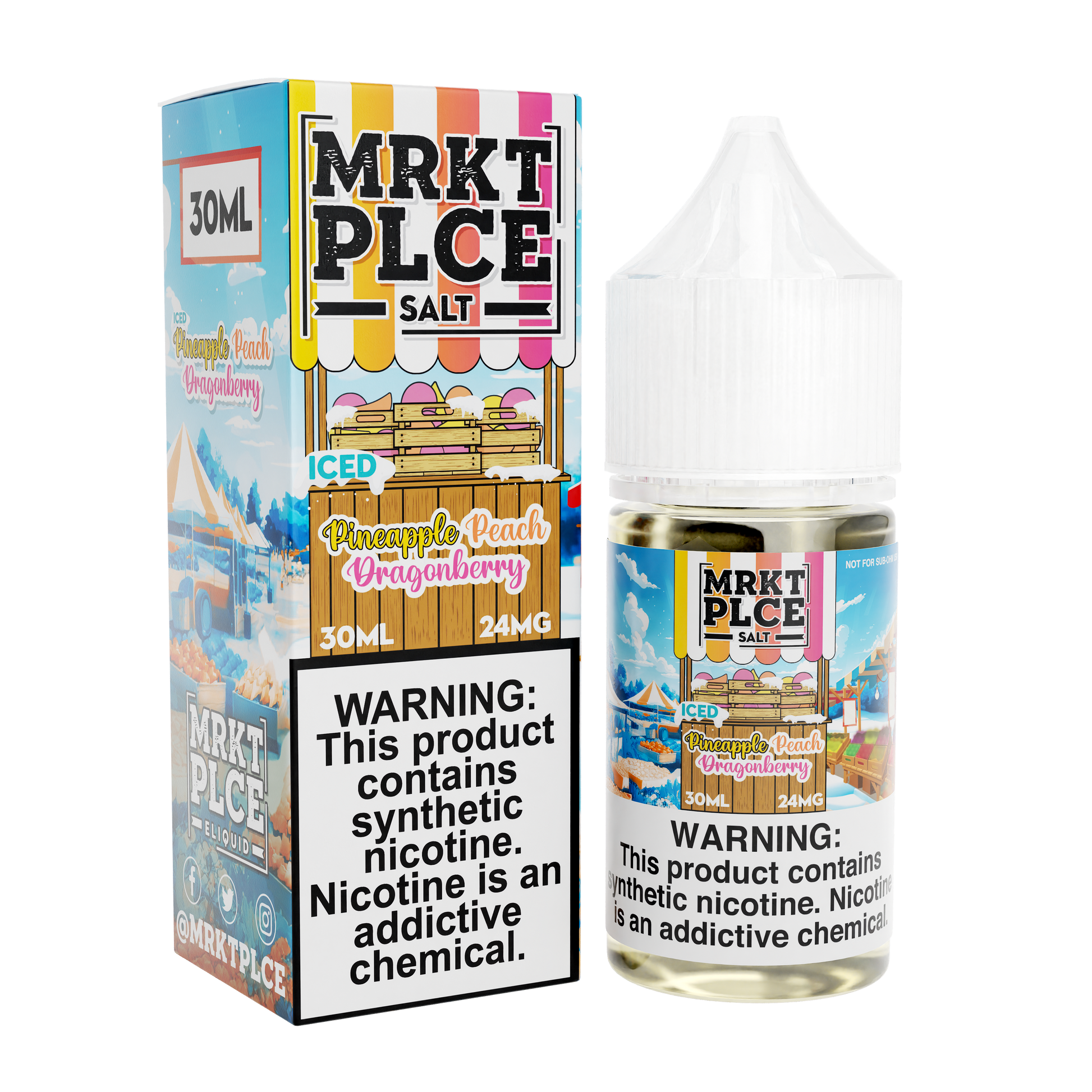 MRKT PLCE Salt Series E-Liquid 30mL (Salt Nic) | Pineapple Peach Dragonberry Iced with packaging