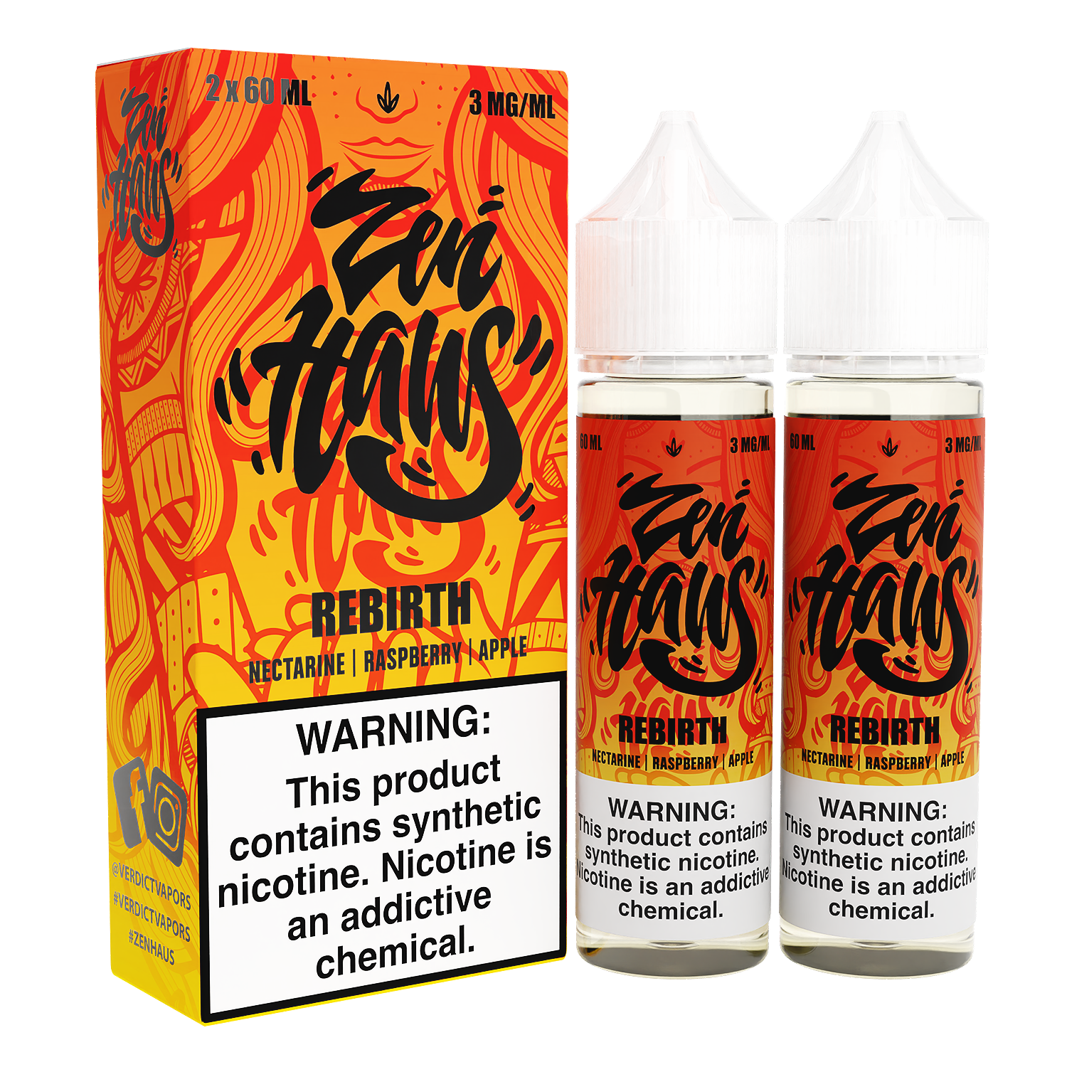 Zen Haus Series E-Liquid x2-60mL | 0mg Rebirth with packaging