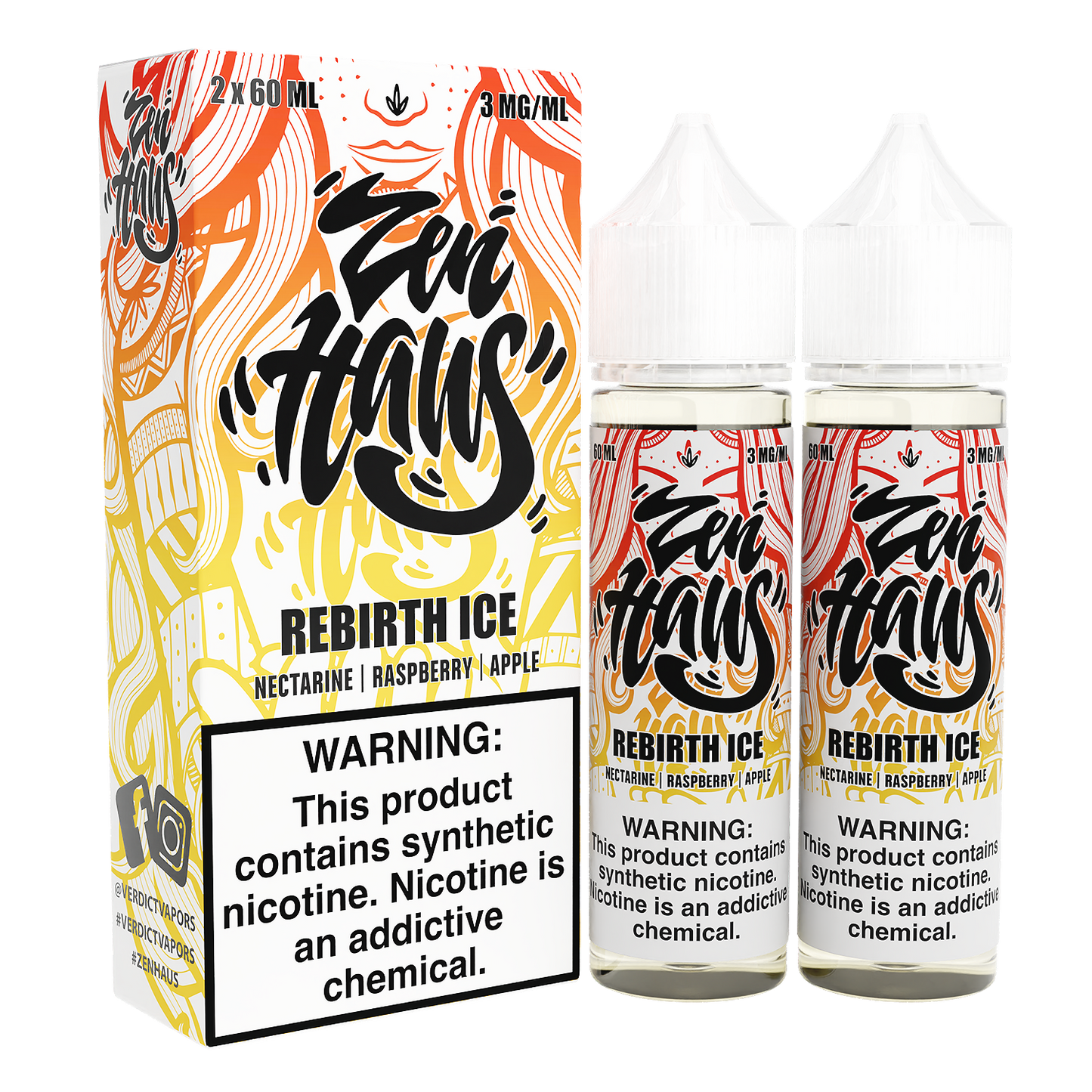 Zen Haus Series E-Liquid x2-60mL | 0mg Rebirth Ice with packaging