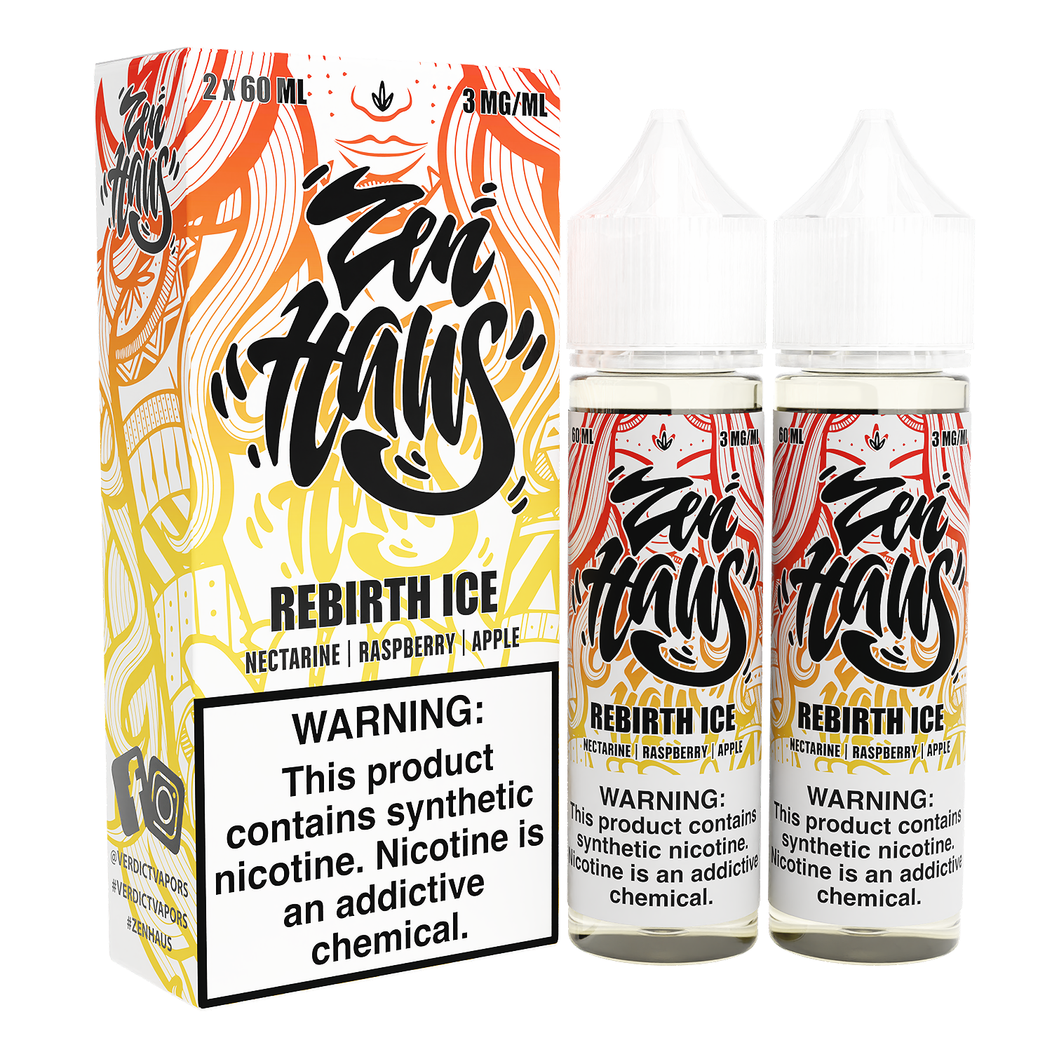 Zen Haus Series E-Liquid x2-60mL | 0mg Rebirth Ice with packaging