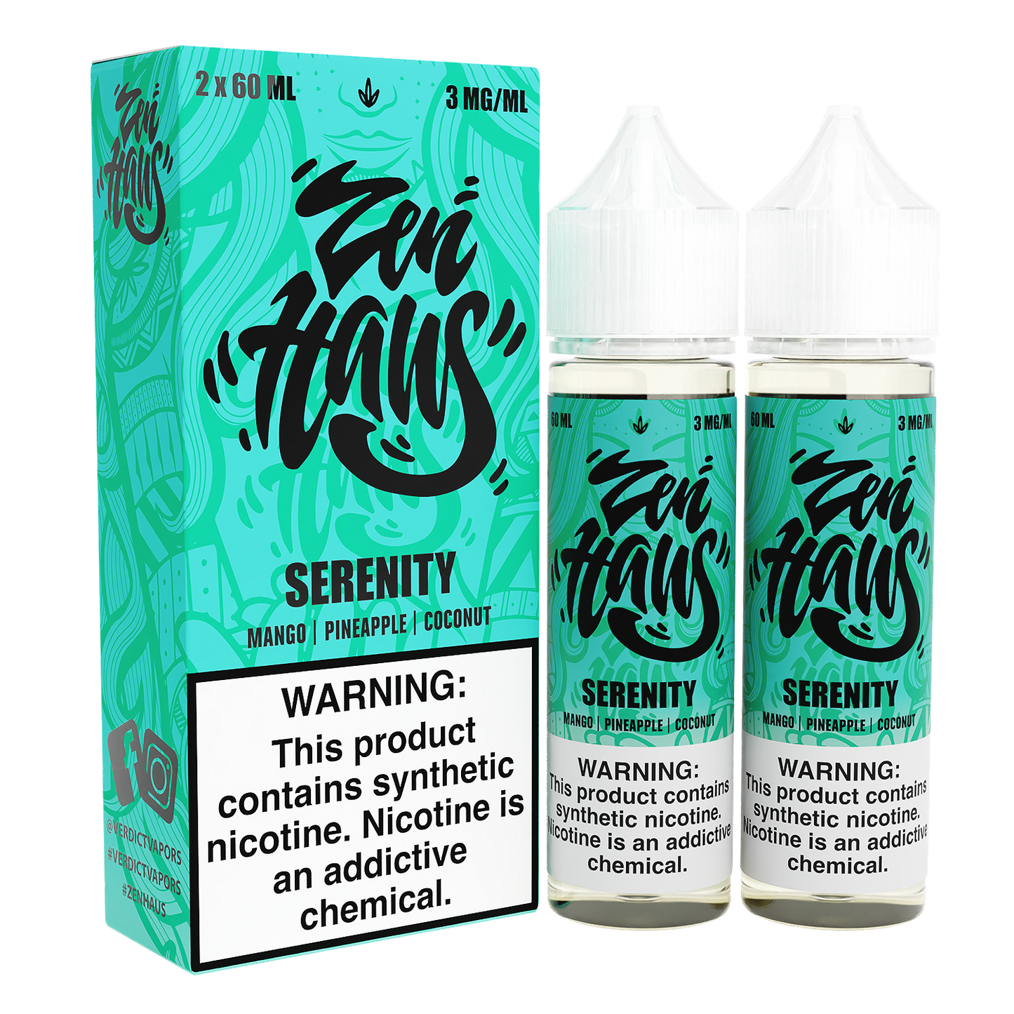 Zen Haus Series E-Liquid x2-60mL | 0mg Serenity with packaging