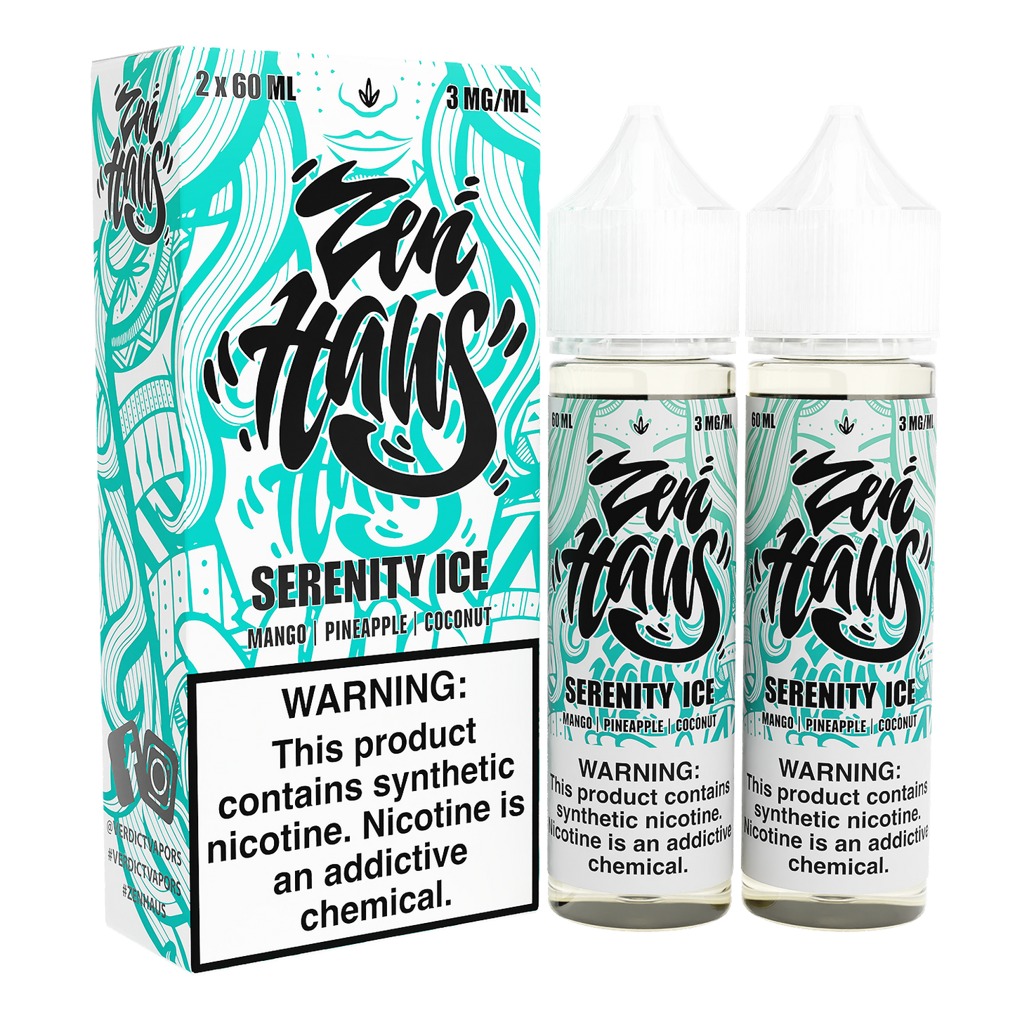 Zen Haus Series E-Liquid x2-60mL | 0mg Serenity Ice with packaging