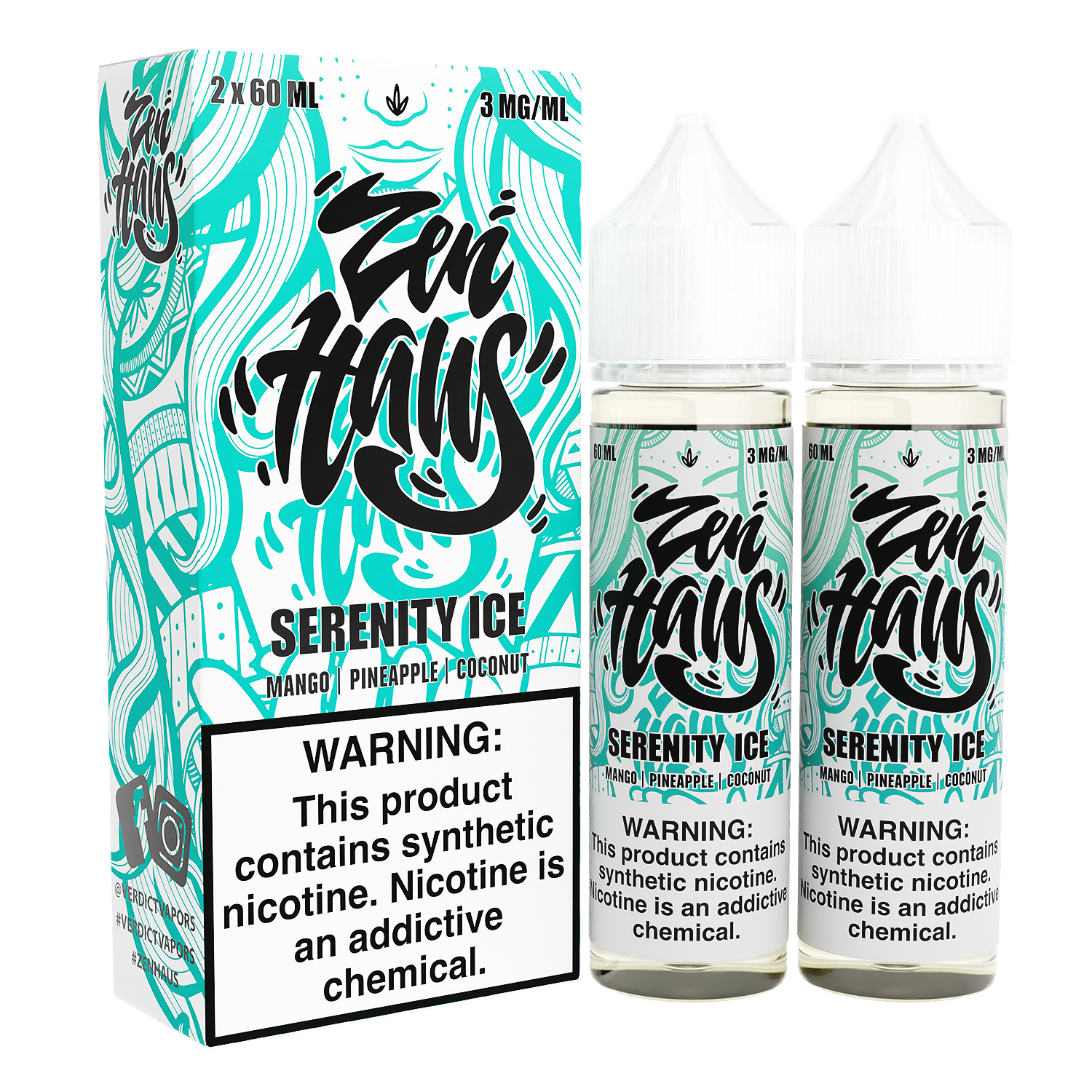 Zen Haus Series E-Liquid x2-60mL | 0mg Serenity Ice with packaging