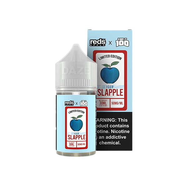 7Daze Keep It 100 Salt Series E-Liquid 30mL | 30mg (Salt Nic)(Reds Apple & Blue Slushie) Slapple Iced with Packaging