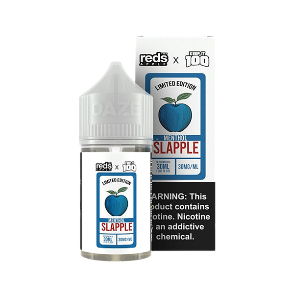 7Daze Keep It 100 Salt Series E-Liquid 30mL | 50mg (Salt Nic)(Reds Apple & Blue Slushie) Slapple Menthol with Packaging