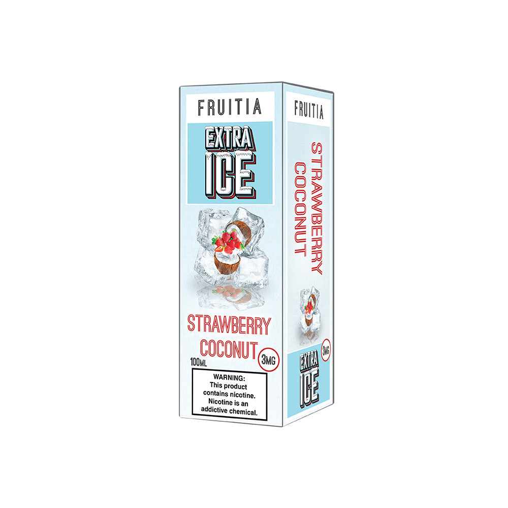 Fruitia Extra Ice Series E-Liquid 100mL (Freebase) | 3mg Strawberry Coconut with packaging