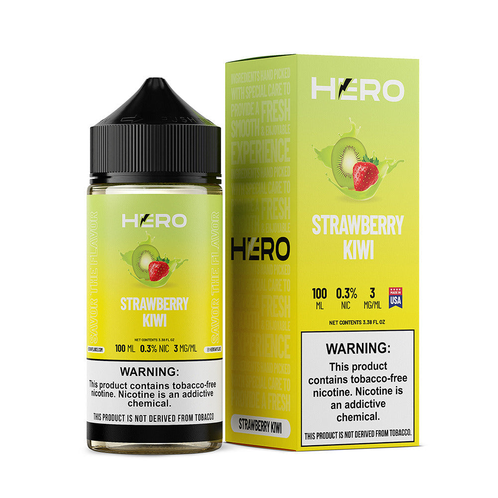 Hero E-Liquid 100mL (Freebase) | 3mg Strawberry Kiwi with packaging