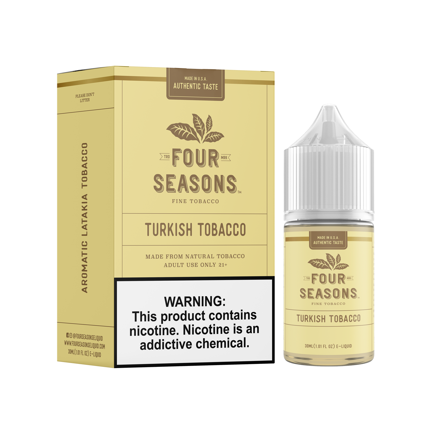 Four Seasons E-Liquid 30mL (Freebase) | 0mg Turkish Tobacco with packaging