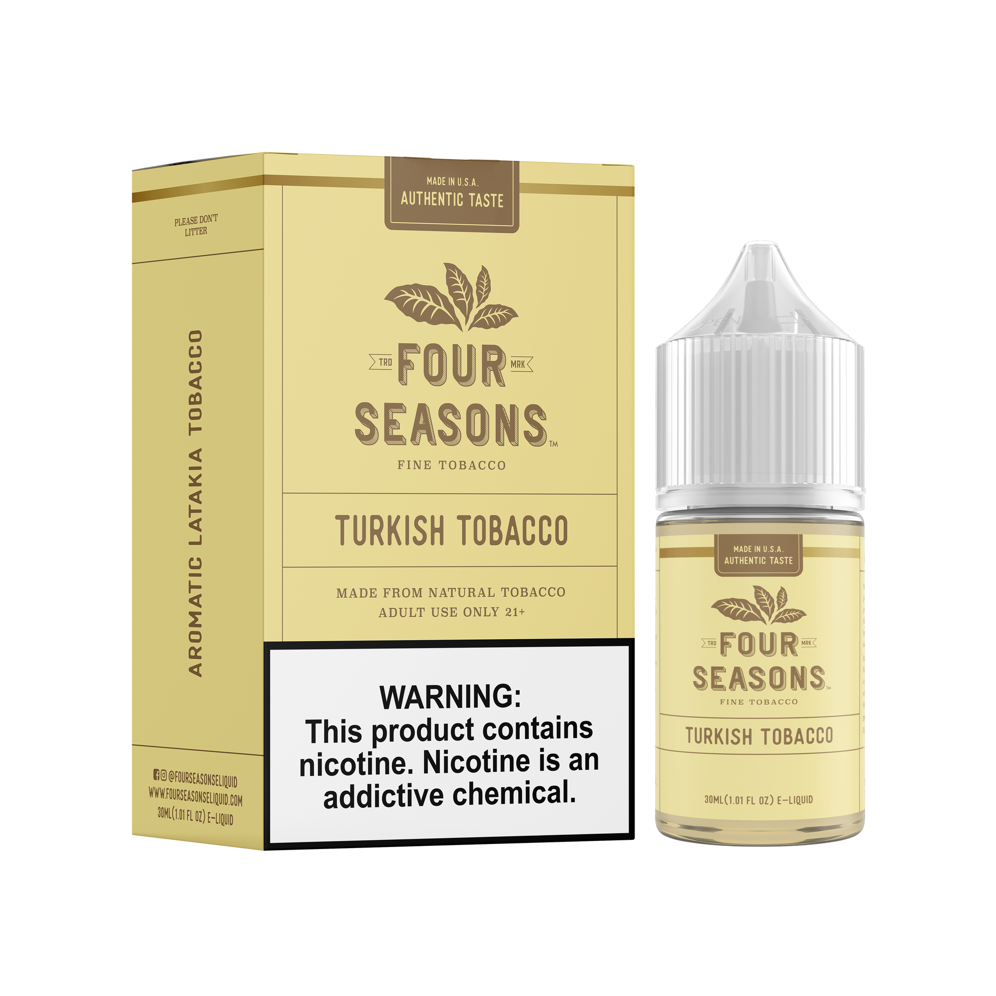 Four Seasons E-Liquid 30mL (Freebase) | 0mg Turkish Tobacco with packaging