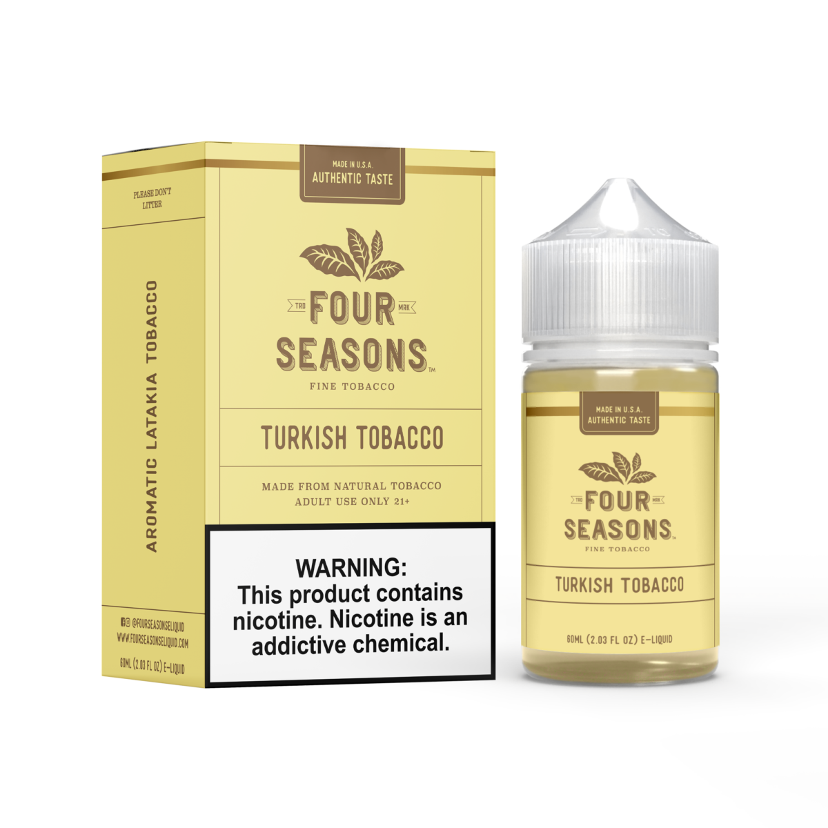 Four Seasons E-Liquid 60mL (Freebase) | 0mg Turkish Tobacco with packaging