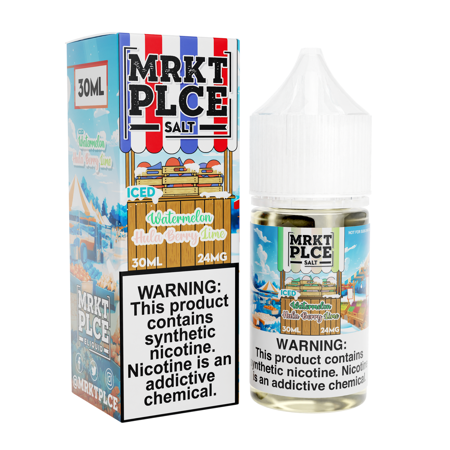 MRKT PLCE Salt Series E-Liquid 30mL (Salt Nic) | Watermelon Hulaberry Lime Iced with packaging