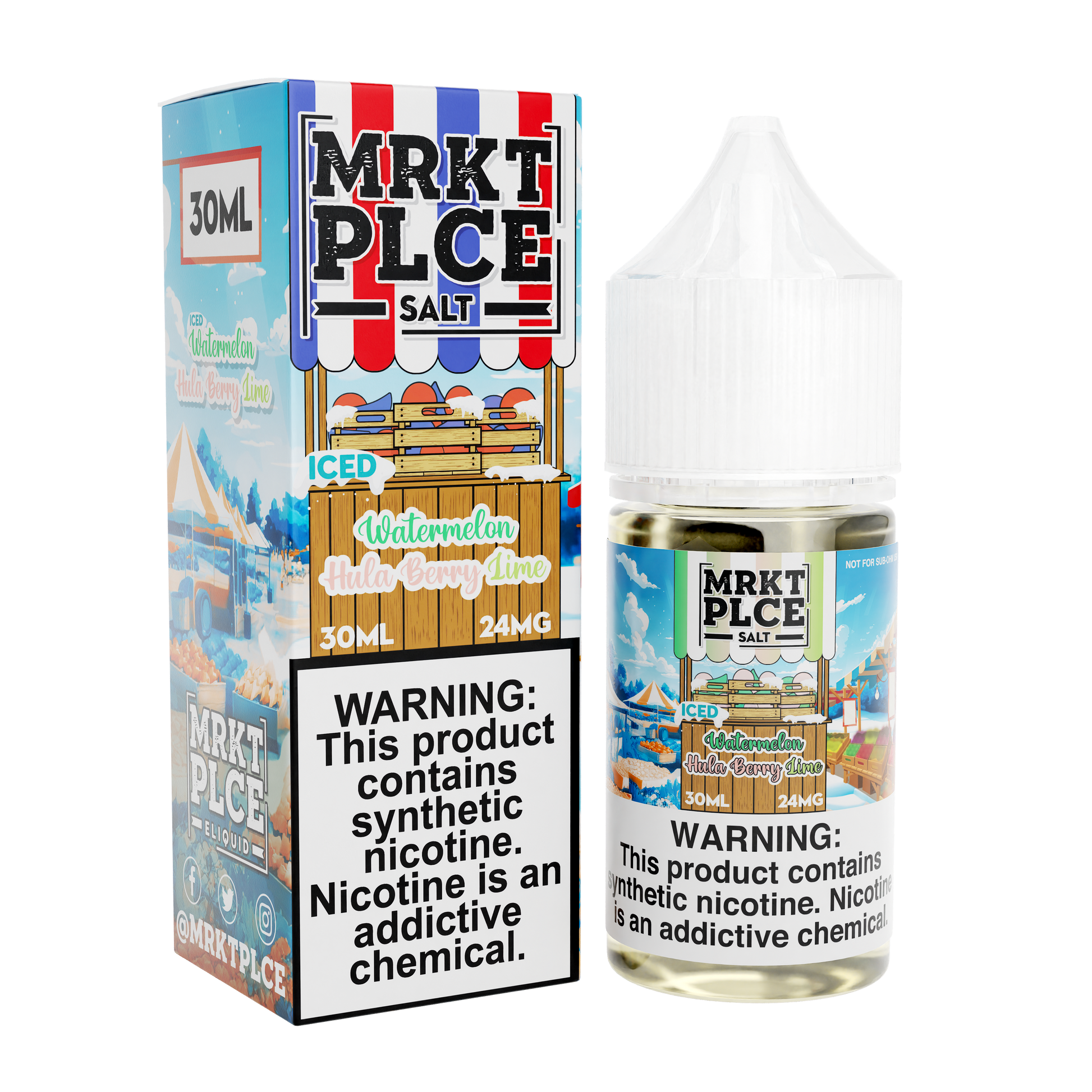 MRKT PLCE Salt Series E-Liquid 30mL (Salt Nic) | Watermelon Hulaberry Lime Iced with packaging