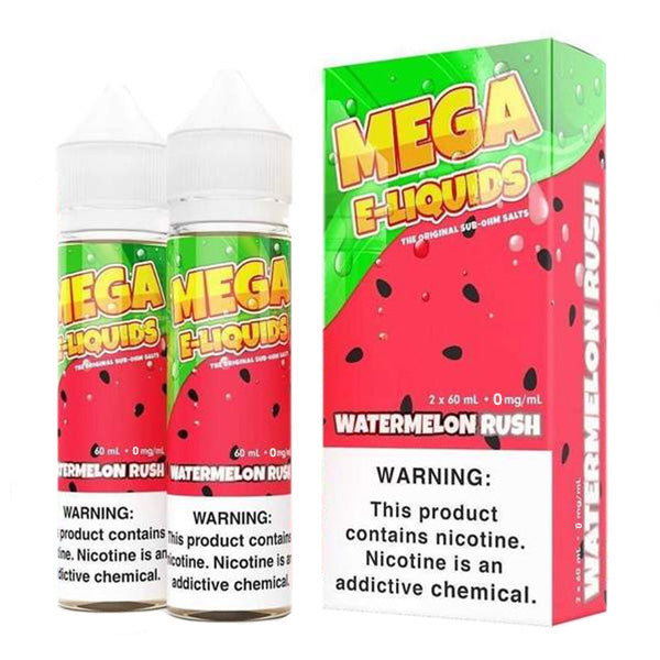 Mega E-Liquids Series x2-60mL | 3mg Watermelon Rush with packaging