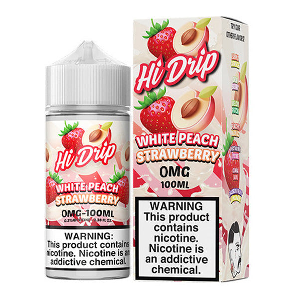 Hi-Drip Series E-Liquid 100mL (Freebase) | White Peach Strawberry iced with packaging