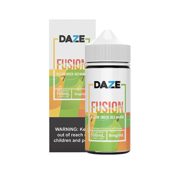 7Daze Fusion Series E-Liquid 100mL (Freebase) Yellow Green Red Mango with Packaging