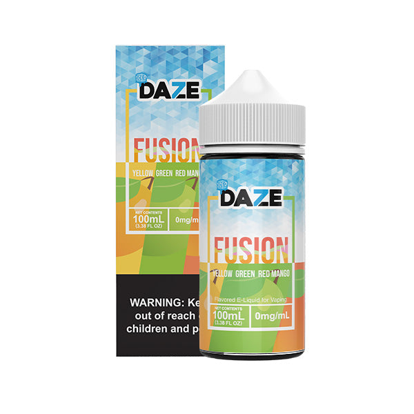 7Daze Fusion Series E-Liquid 100mL (Freebase) Yellow Green Red Mango Iced with Packaging